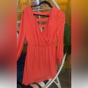 Arden B Vibrant Coral Long Sleeve Dress